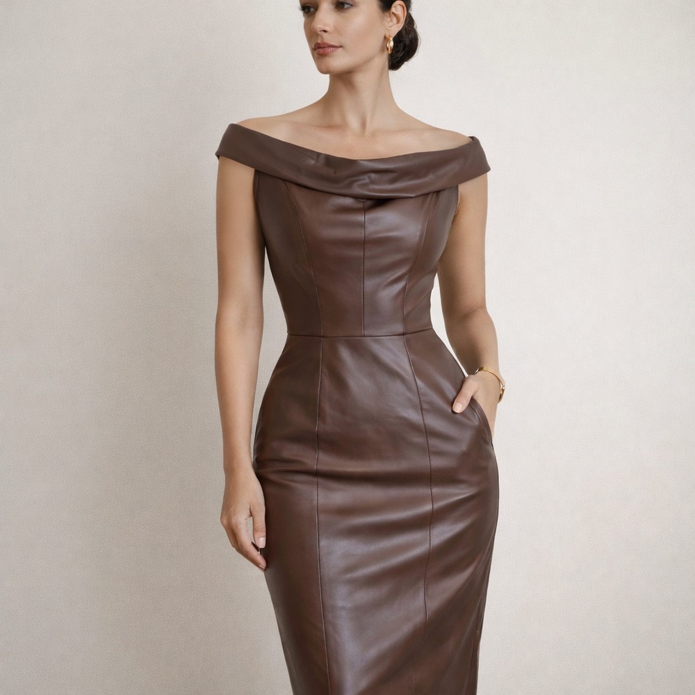 Brown Faux Leather Sleeveless Dress NWOT